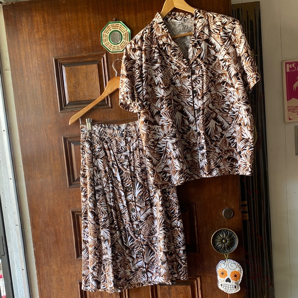 Russ Brown and Black Leaf Print Dress Set